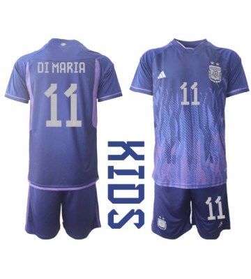 Argentyna Angel Di Maria #11 Koszulka Wyjazdowych Dziecięca MŚ 2022 Krótki Rękaw (+ Krótkie spodenki)